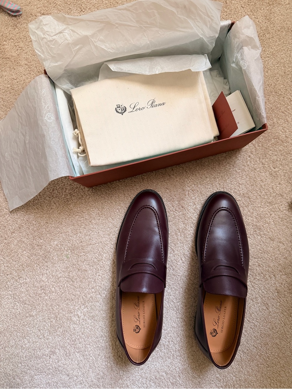 Loro Piana Men's Burgundy Leather Penny Loafers